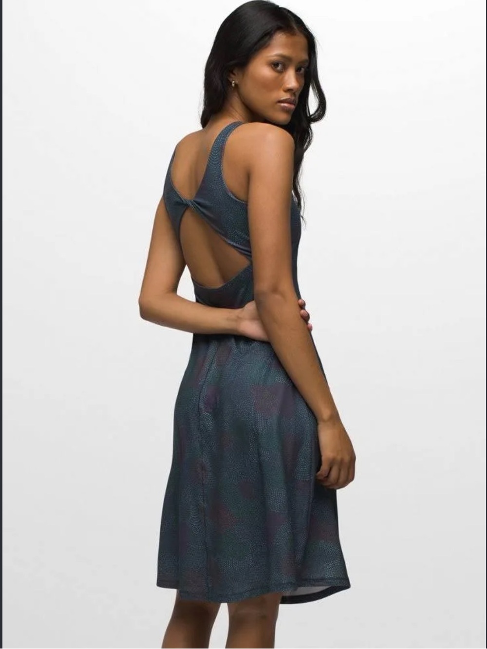 Prana Sleeveless Midi Dress in Teal-Blue Print